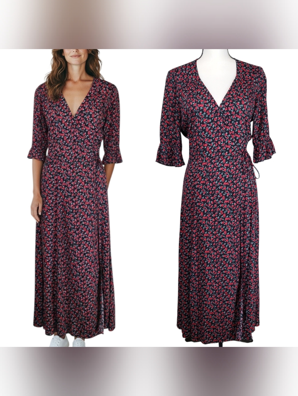 Reformation Judith Mabel Ditsy Floral Maxi Wrap Dress Viscose Size M - Picture 2 of 15